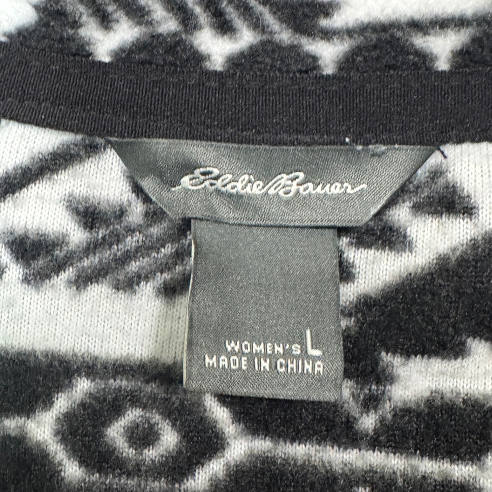 Eddie Bauer Womens Large Fleece Pullover Aztec Southwestern Black White Top - Picture 4 of 9